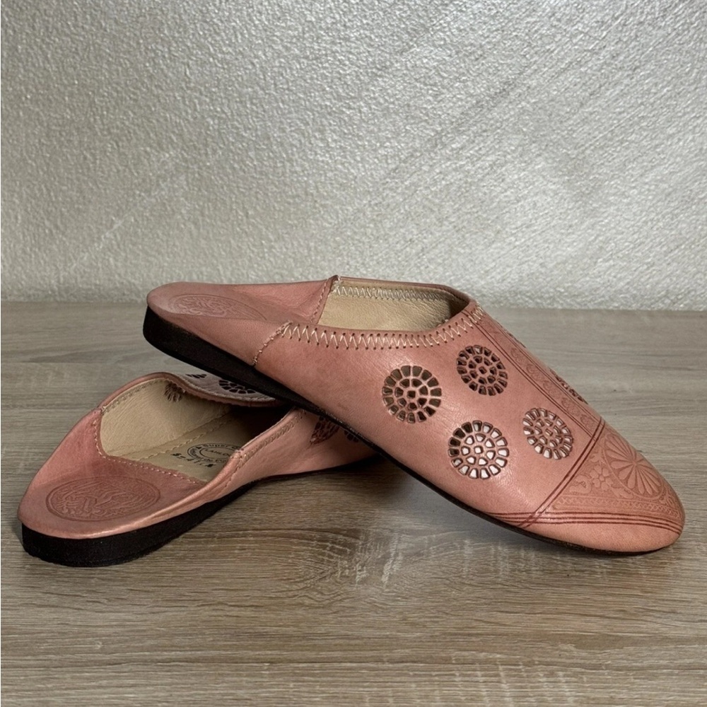 Moroccan Peach Leather Lahlou Women 8 Mules Slippers Slides Shoes - Picture 9 of 10